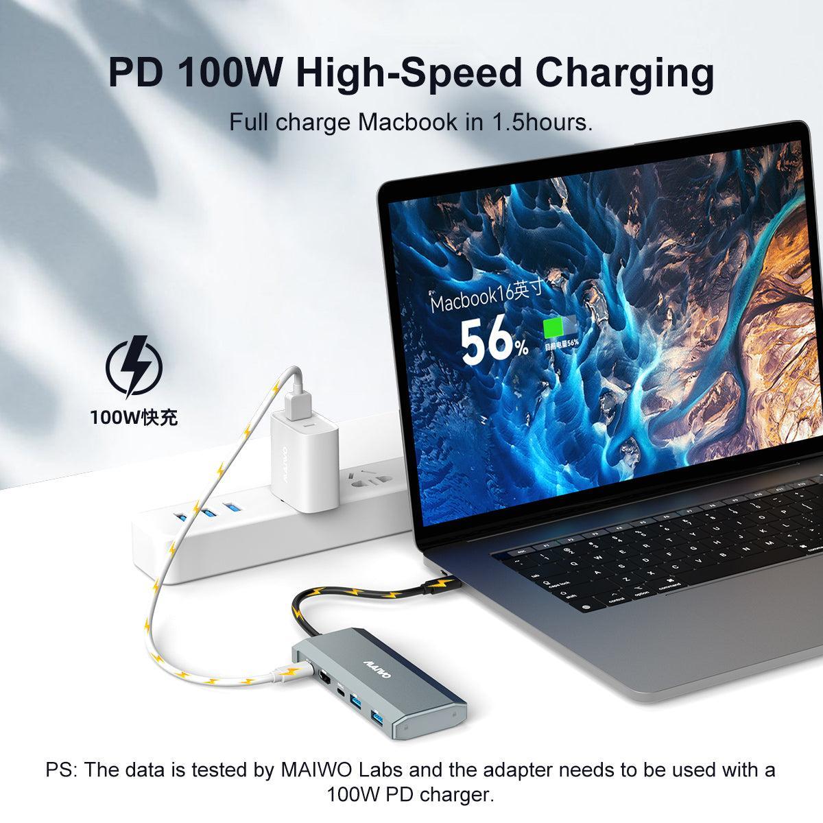 MAIWO 1 til 6 dockingstation 1xNVMe/SATA 1xHDMI 4K60Hz, 2xUSB-A 1xUSB-C 5Gbps 1xUSB-C PD100W Levere