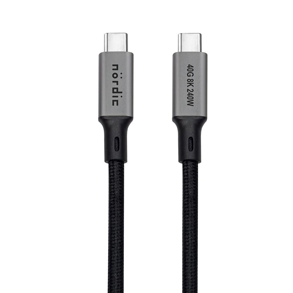 NÖRDIC 1m USB4 USB-C til C nylonflettet kabel PD3.1 240W 40G 8K60Hz 4K144Hz grå på udsalg
