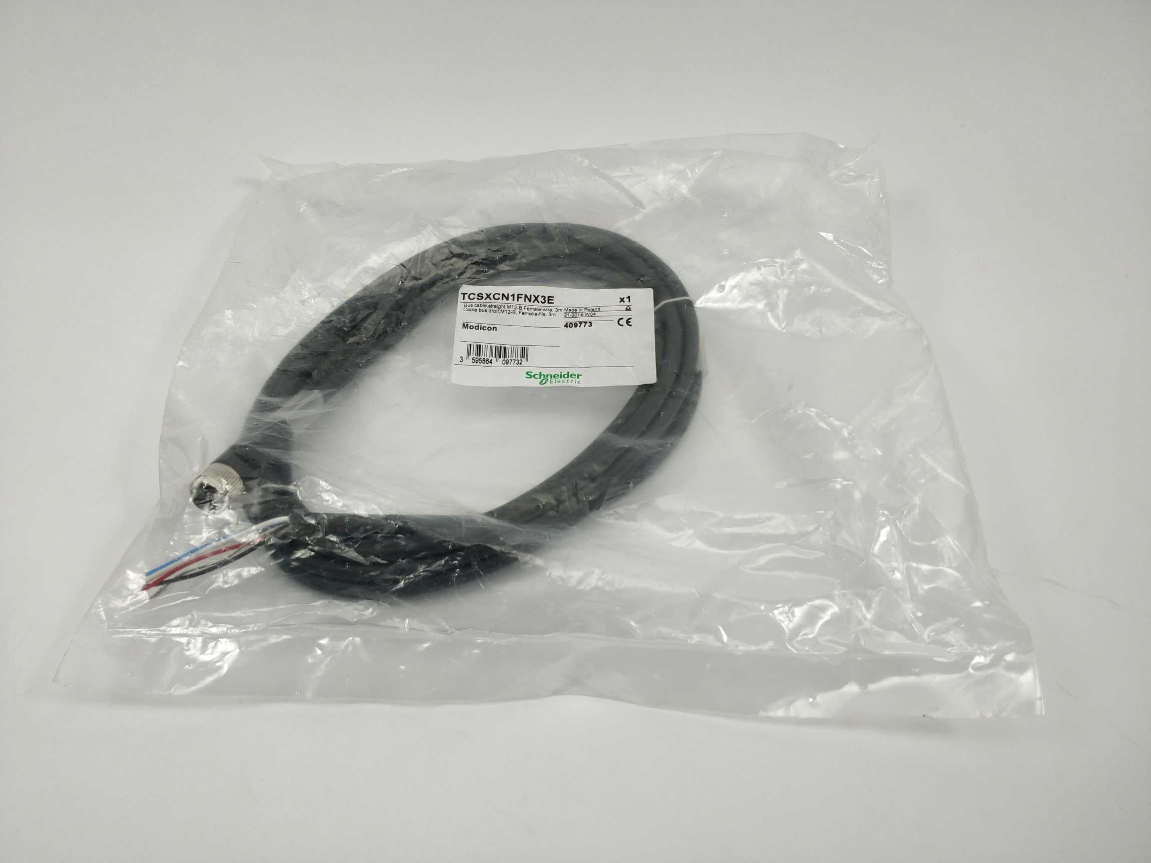 Schneider Electric TCSXCN1FNX3E Bus Cable, M12-B - Female-wire, 3m