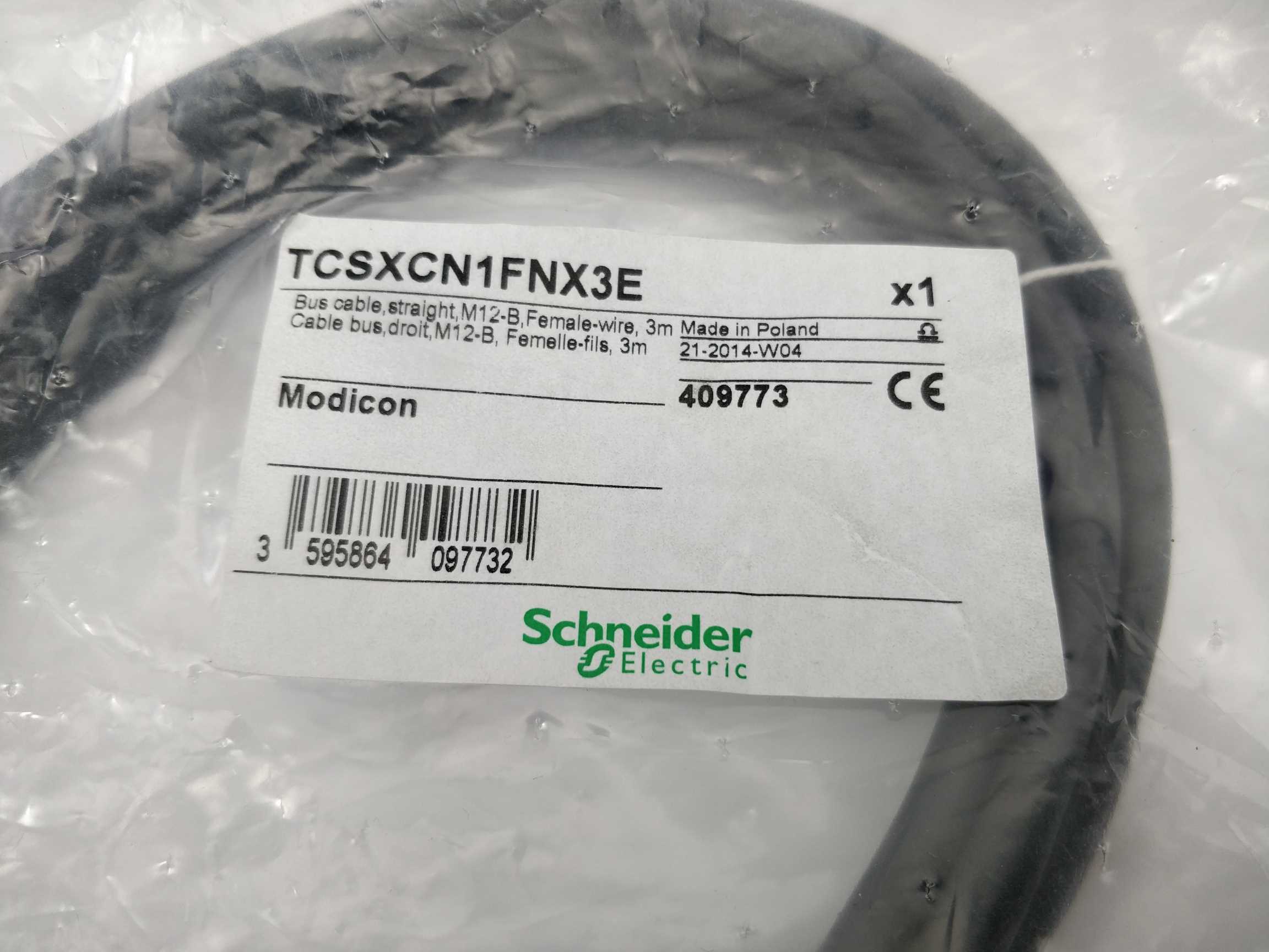 Schneider Electric TCSXCN1FNX3E Bus Cable, M12-B - Female-wire, 3m