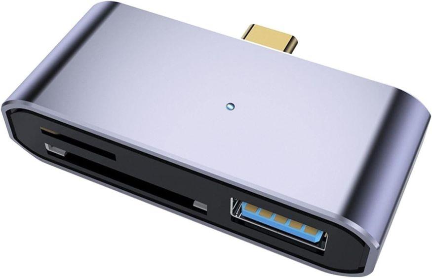 NÖRDIC USB-C Kortlæser 2 Slot SD og MicroSD UHS-I + USB-A 3.1