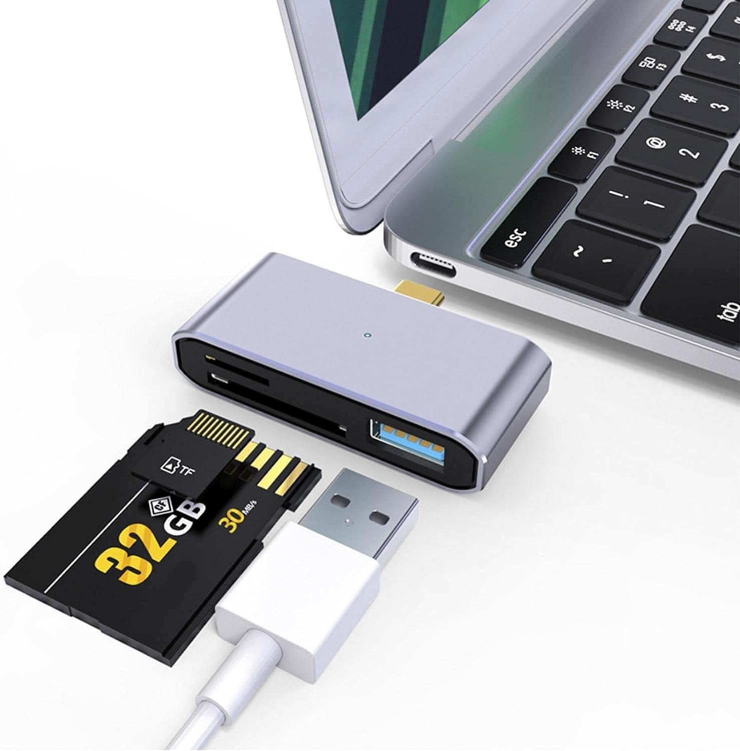 NÖRDIC USB-C Kortlæser 2 Slot SD og MicroSD UHS-I + USB-A 3.1