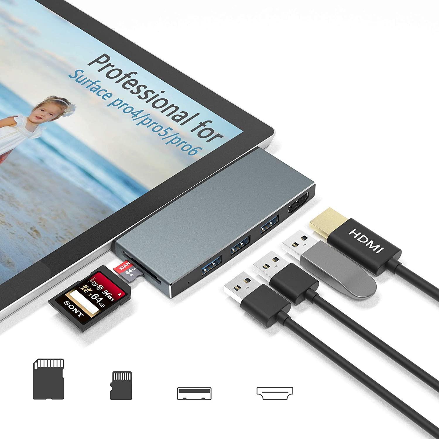 NÖRDIC USB-dockingstation til MicroSoft Surface 1xHDMI4k30Hz 3xUSB-A 5Gbps og 1xTF og 1xSD Udsalg