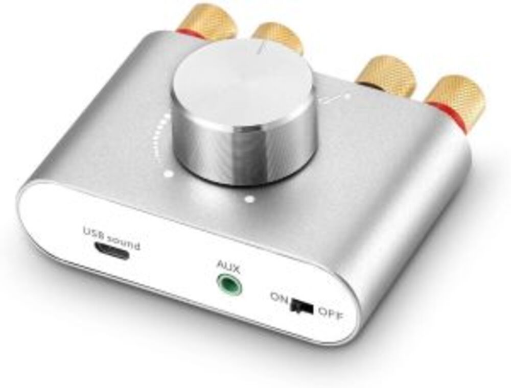 Bluetooth 5.0 stereoforstærker digital audio-forstærker 2x50W AUX / USB / BT sølv Udsalg