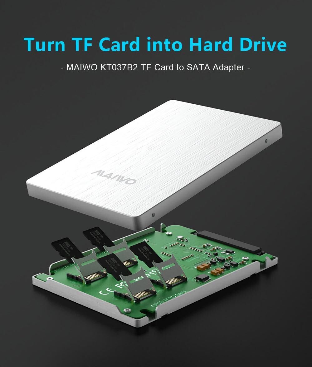 Maiwo KT037B2 Ekstern kabinet med understøttelse af 4x Micro SD til SATA med RAID0 Levere