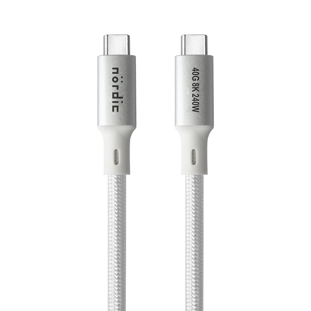 NÖRDIC 1,5m USB4 USB-C til C nylonflettet kabel PD3.1 med 240W hurtigopladning 40G 8K60Hz 4K120Hz 5K60Hz 2x4K60Hz Emarker
