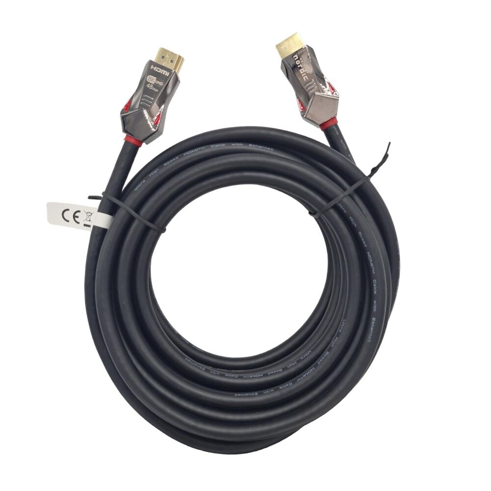 NÖRDIC CERTIFICEREDE KABLER 5m Ultra High Speed HDMI 2.1 8K 60Hz 4K 120Hz 48Gbps Dynamic HDR eARC VRR Nylon flettet kabel Guldbelagte stik