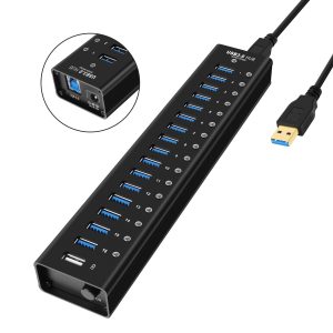 NÖRDIC strømforsynet 17-ports USB 3.0 HUB 5 Gbps 1,2 mm kabel aluminium sort med strømforsyning Rabat
