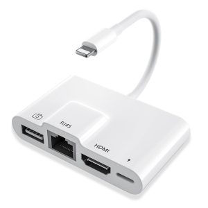 NÖRDIC Lightning adapter 1 til 4 porte 1xHDMI 1x RJ4510 / 100Mbps 1xUSB A 3.1 og 1 x Lightning opladningsport Rabat