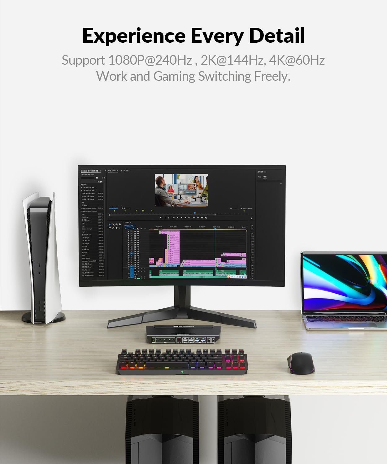 AV Access 4K USB-C & HDMI KVM Switch 4 pc'er 1 skærm, 60W opladning til bærbar computer