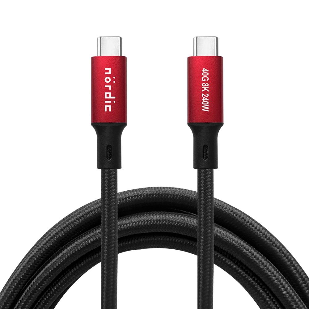 NÖRDIC 1,5 m USB4 USB-C til C nylon flettet kabel PD3.1 240W 40G 8K60Hz 4K144Hz rød Udsalg