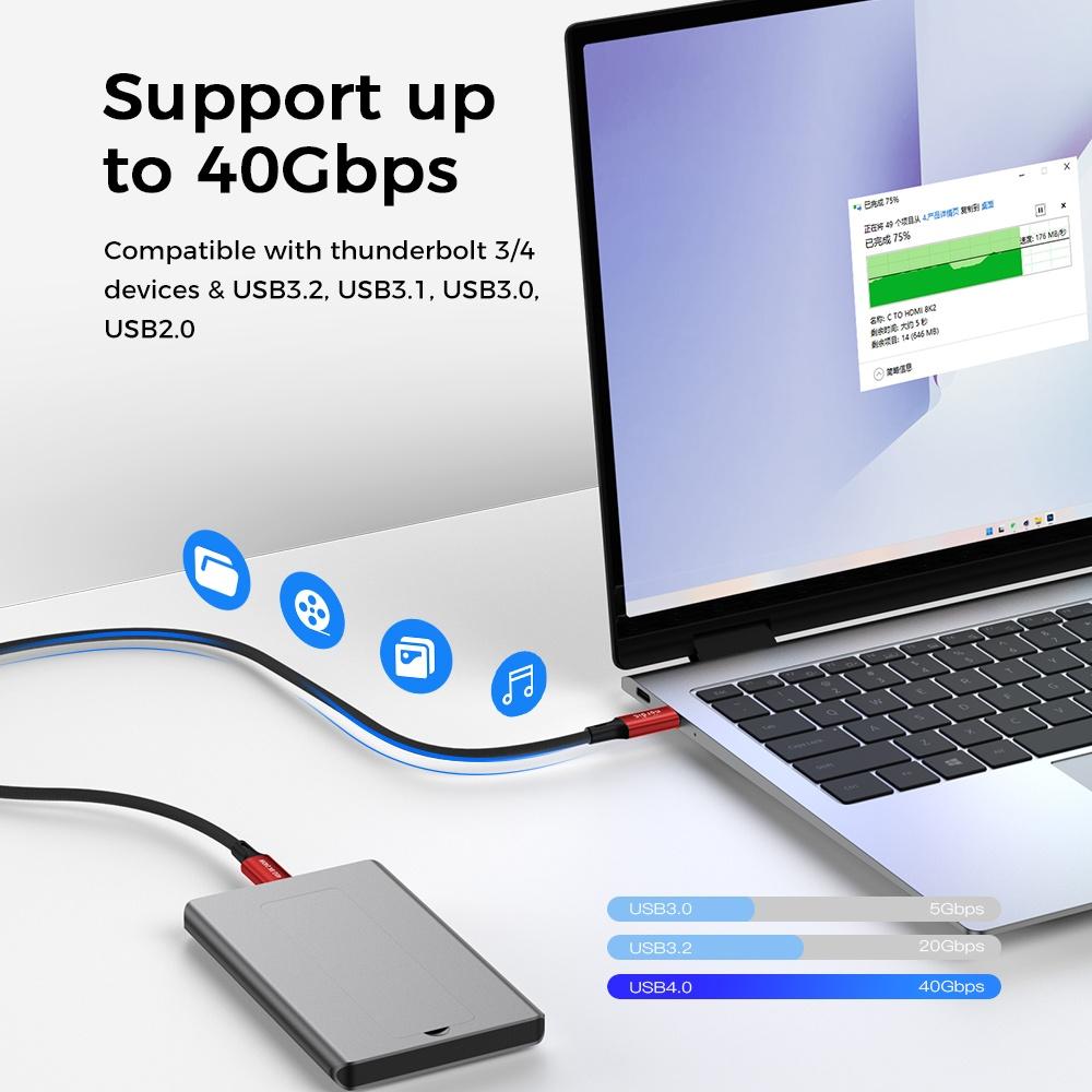 NÖRDIC 1,5 m USB4 USB-C til C nylon flettet kabel PD3.1 240W 40G 8K60Hz 4K144Hz rød Udsalg