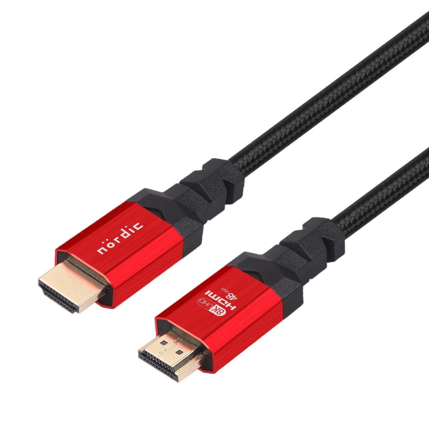 NÖRDIC CERTIFICEREDE KABLER 1m Ultra High Speed HDMI 2.1 4K 8K 60Hz 120Hz 48 Gbps Dynamic HDR eARC VRR nylon flettet kabel stik