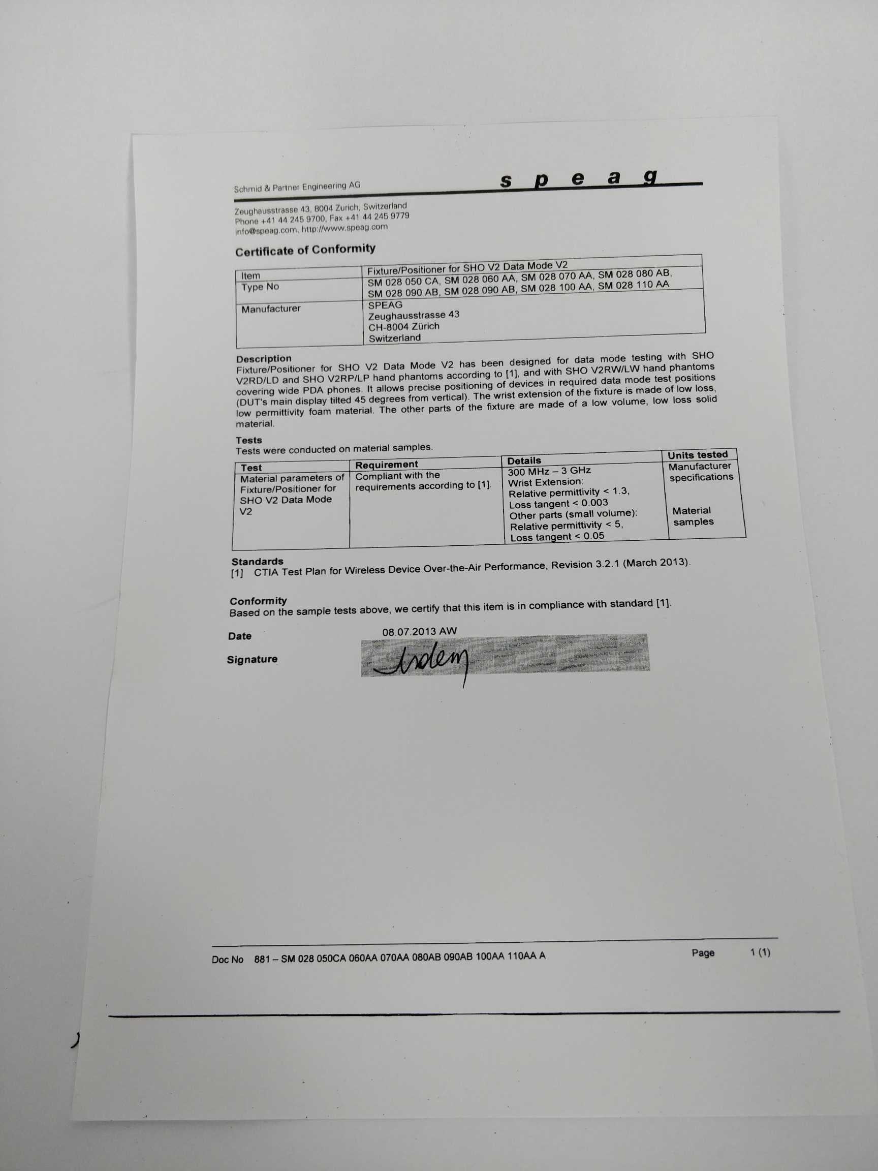 Schmid & Partner Engineering SHO V2 Fixture Data Mode V2 Online salg