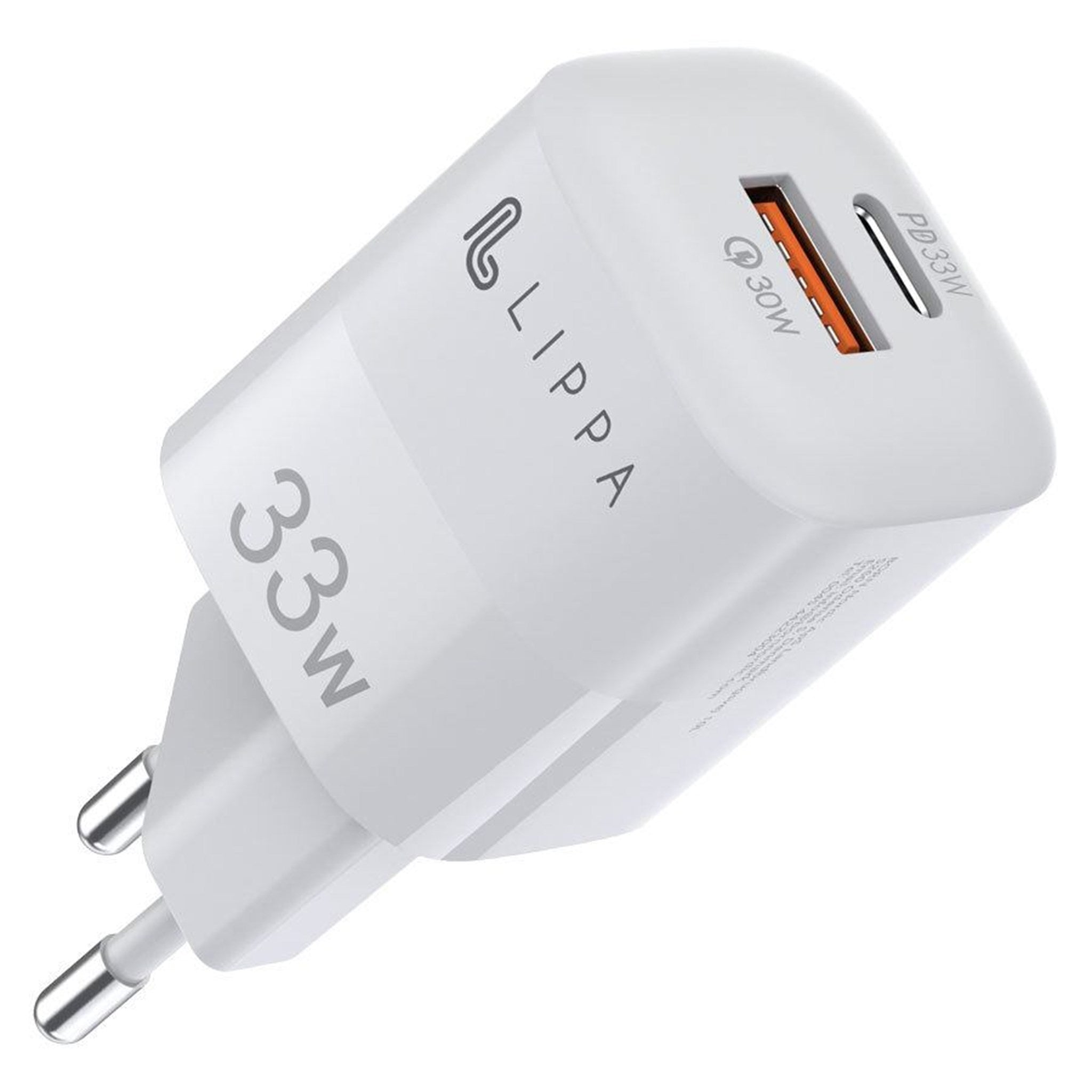 33W USB-C PD & USB-A QC GaN oplader, Hvid