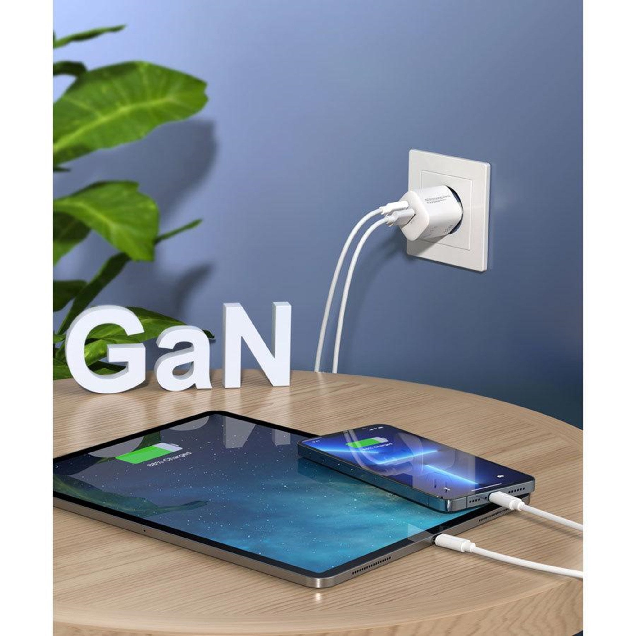 33W USB-C PD & USB-A QC GaN oplader, Hvid
