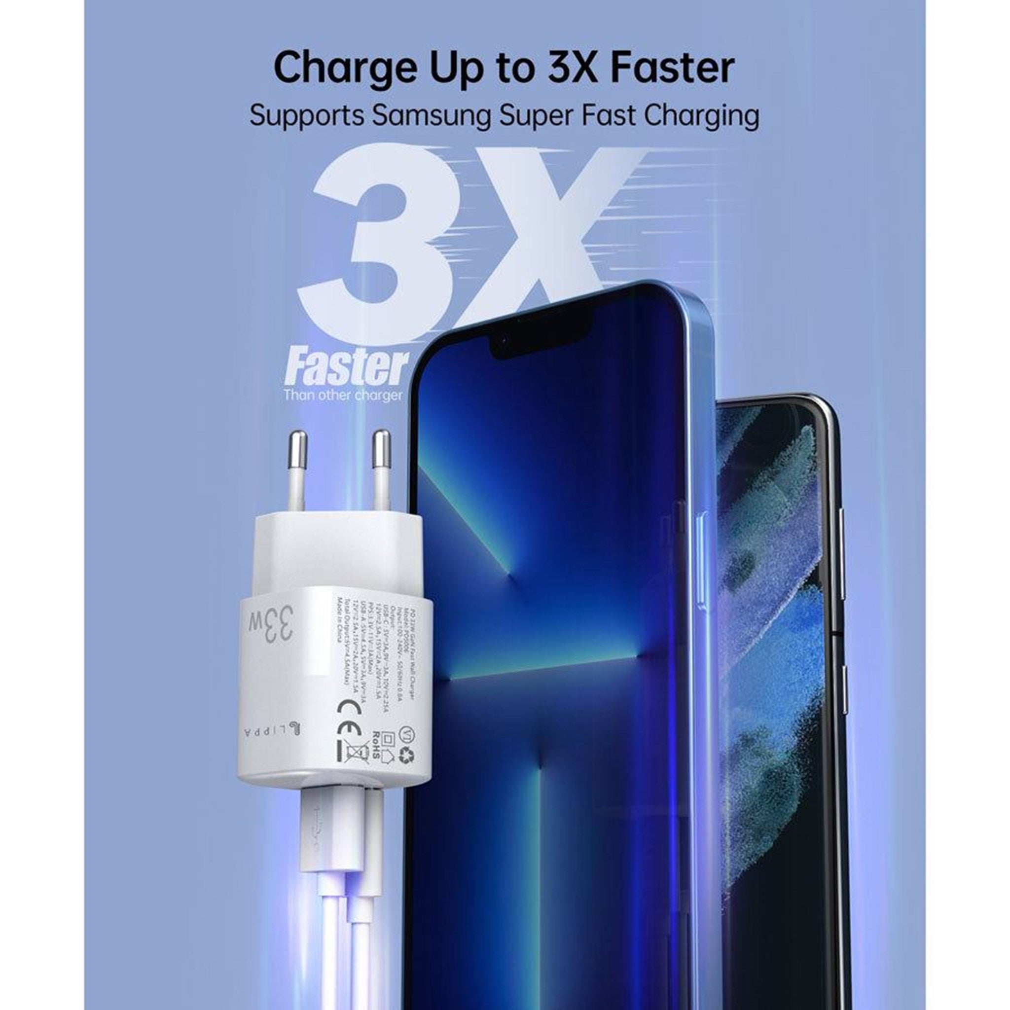 33W USB-C PD & USB-A QC GaN oplader, Hvid