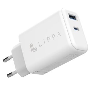 65W USB-C PD og USB-A QC oplader, Hvid Mode