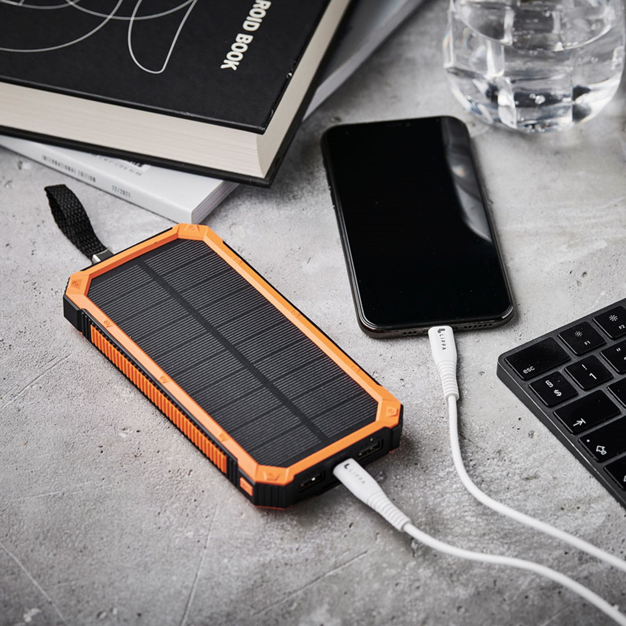 10.000 mAh Solcelle Powerbank, m. 2 x USB-A Output