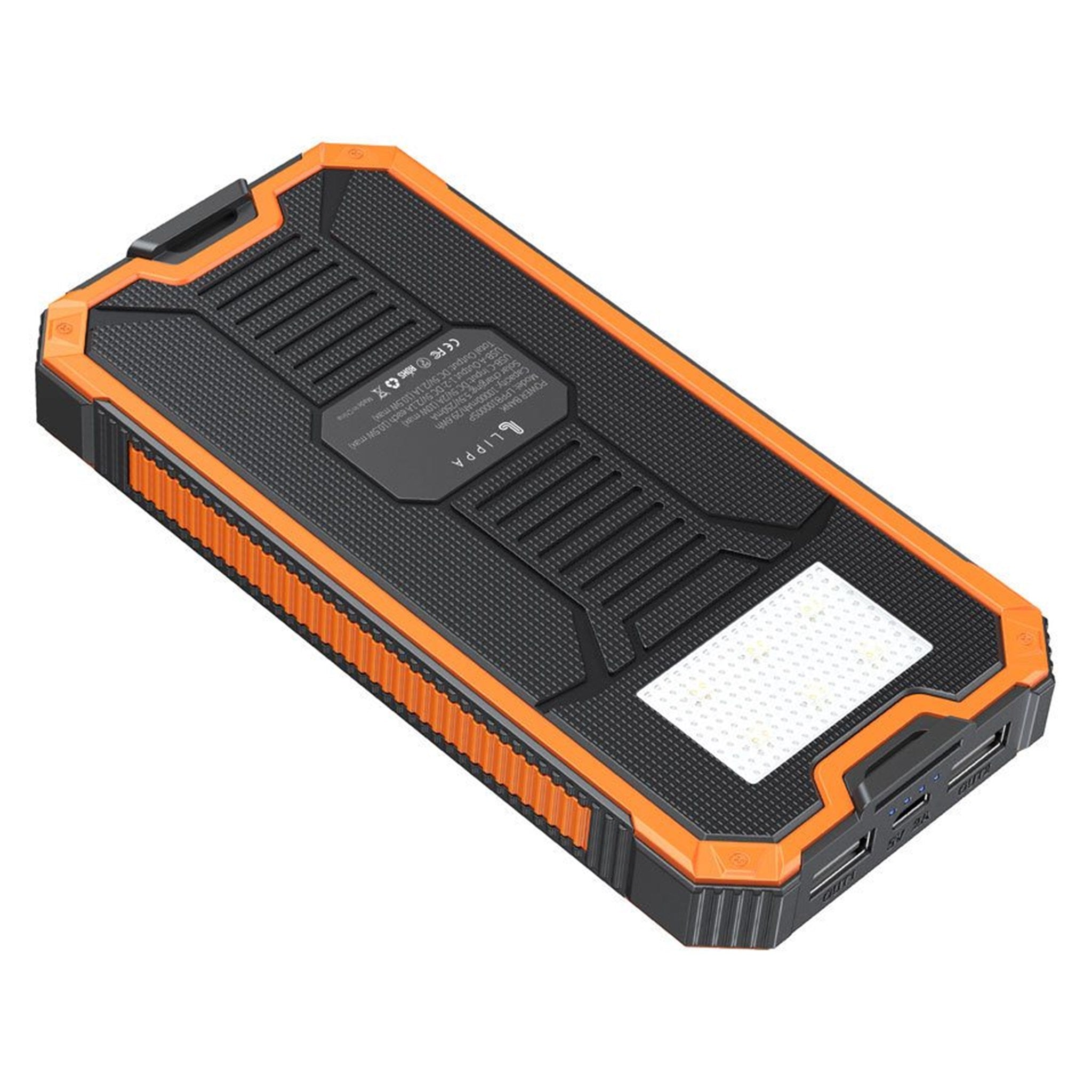 10.000 mAh Solcelle Powerbank, m. 2 x USB-A Output
