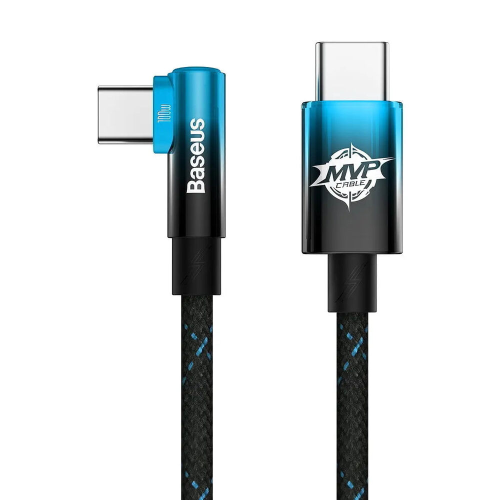 Baseus MVP Albuevinklet Kabel: USB Type C til USB Type C 2m 100W 5A Blå (CAVP000721)