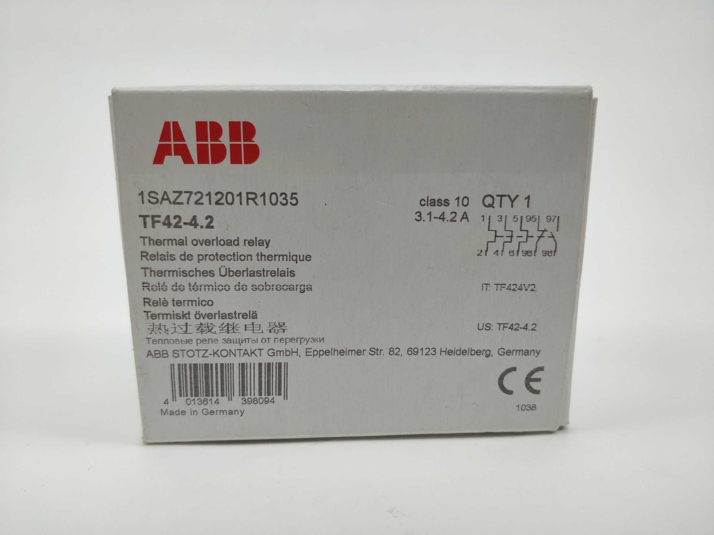 abb-1saz721201r1035-tf42-4-2-thermal-overload-relay-3-1-4-2-a_1.jpg ABB 1SAZ721201R1035 TF42-4.2 Thermal Overload Relay 3.1 - 4.2 A