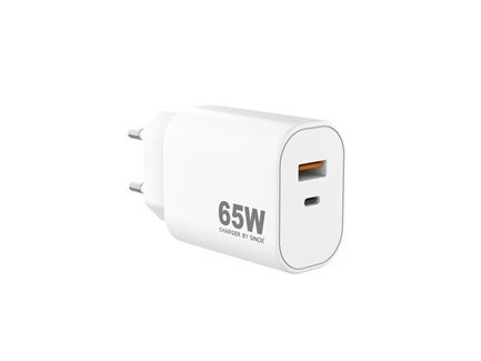 Sinox PRO 230V USB-A+USB-C PD oplader 65W Hvid