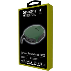 Sandberg Survivor PowerBank 10.000 mAh, Sort/Grøn
