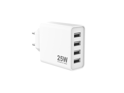 Sinox 230V 4xUSB-A oplader 25W Hvid