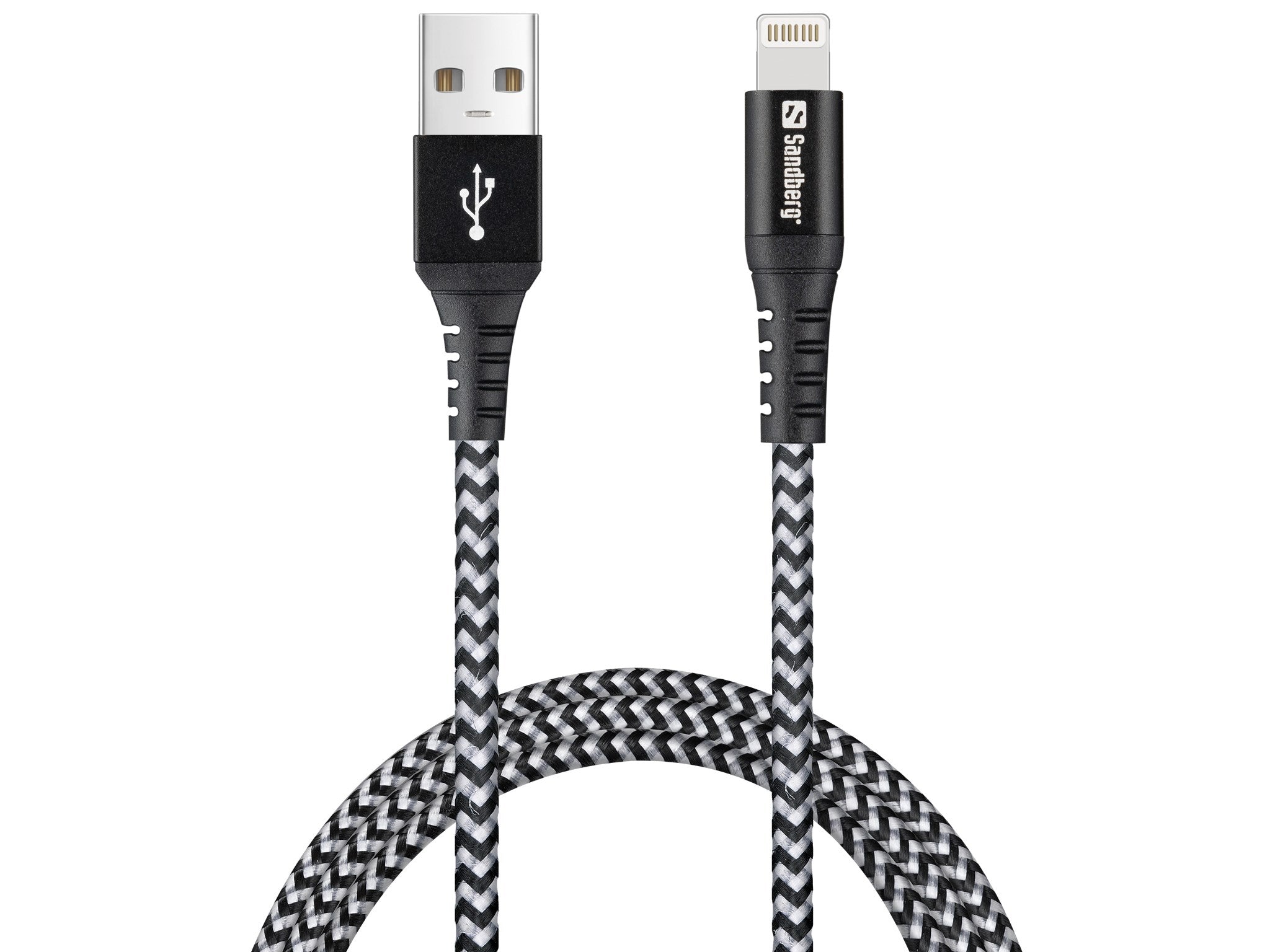 Kabel Sandberg USB-A til Lightning, Sort/Hvid (1m) Online Hot Salg