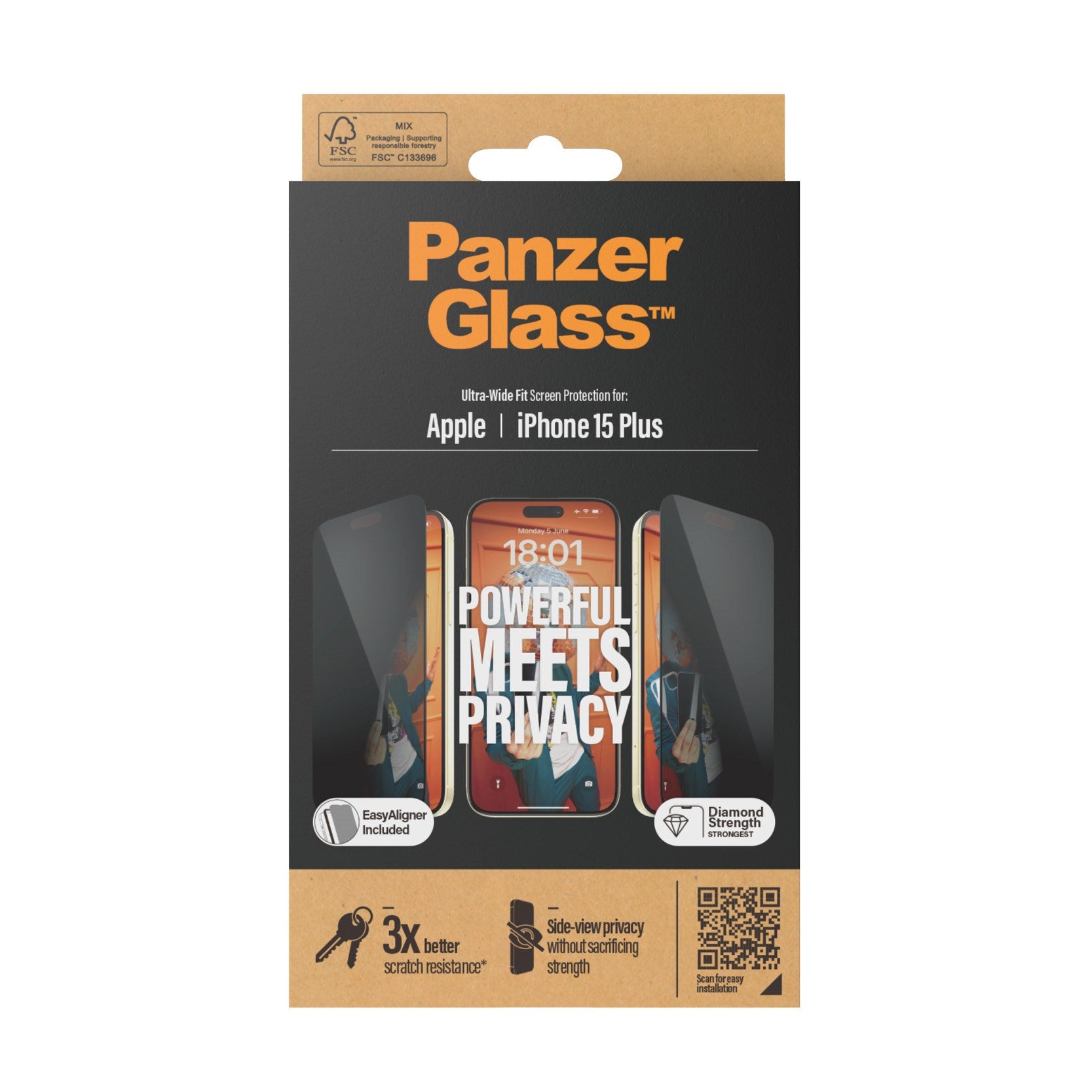 PanzerGlass™ iPhone 15 Plus UWF Privacy Mode