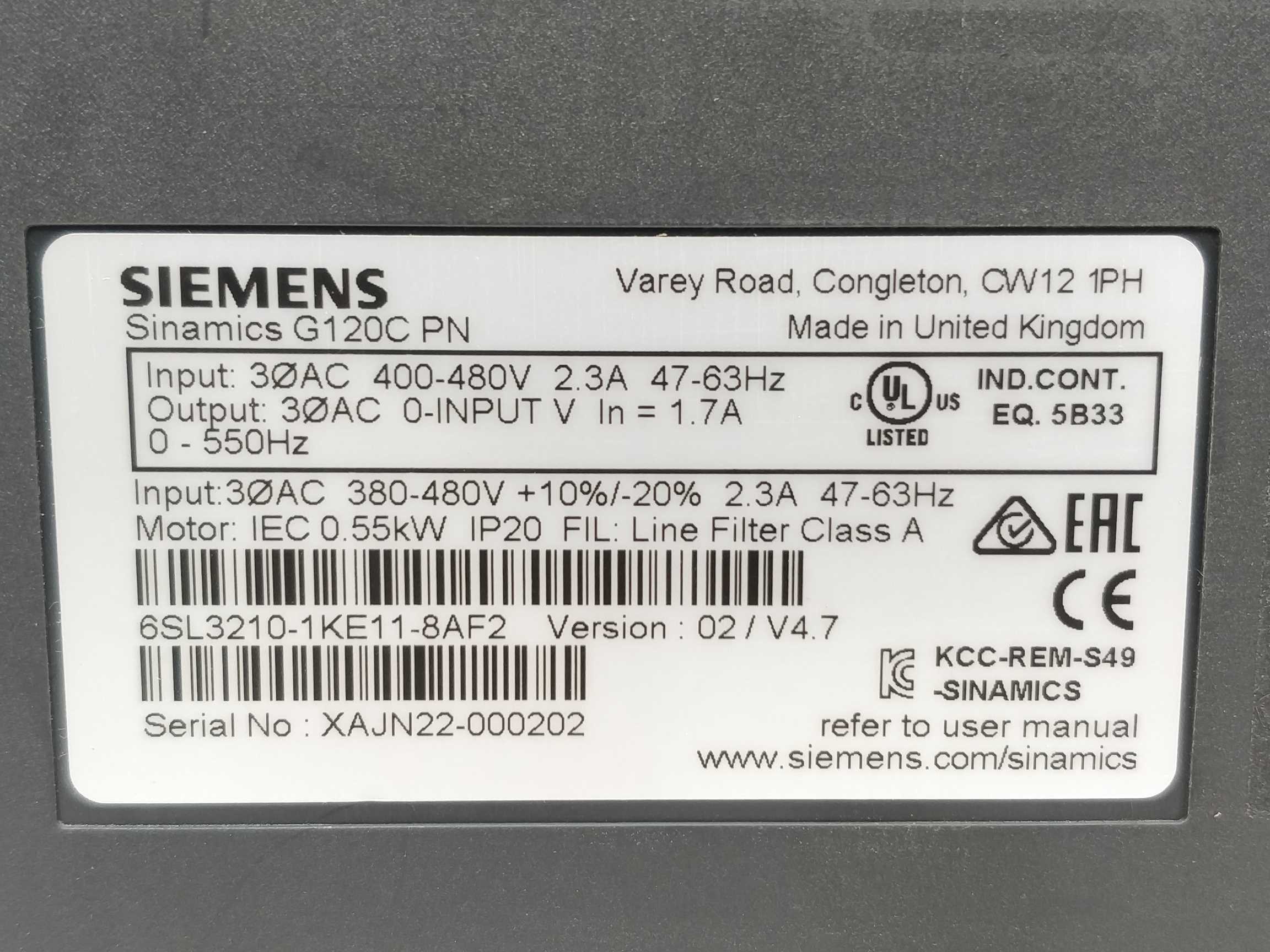 Siemens 6SL3210-1KE11-8AF2 Sinamics G120C PN 0,55kW Mode