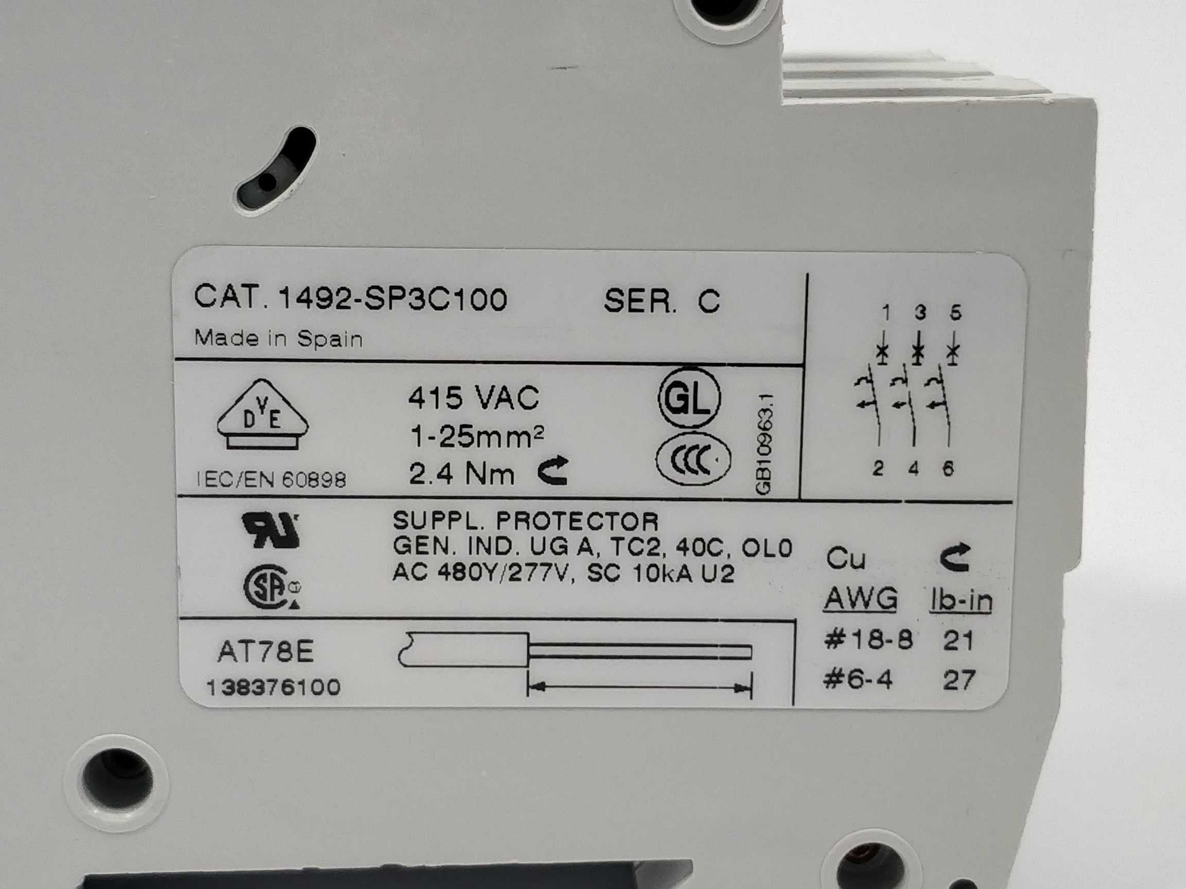 AB 1492-SP3C100 Circuit breaker Ser. C Levere