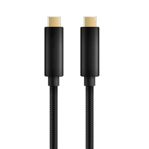 NÖRDIC 2m USB3.2 Gen1 USB-C til C nylonflettet kabel hurtigopladning 3A 5Gbps Strømforsyning PD 60W sort Udsalg