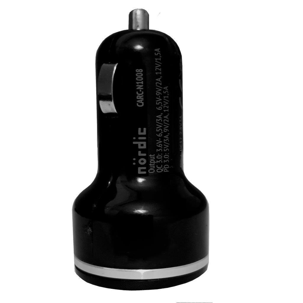 NÖRDIC hurtiglader USB C Power Delivery 18W og USB En hurtig oplader QC3.0 18WUSB biloplader Type C 18W + 18W QC3.0 på udsalg