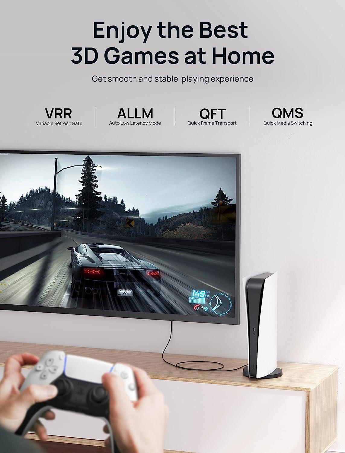NÖRDIC 25 cm slank Ultra High Speed HDMI2.1 8K 60Hz 4K 120Hz 48Gbps Dynamic HDR eARC Game Mode VRR Dolby ATMOS