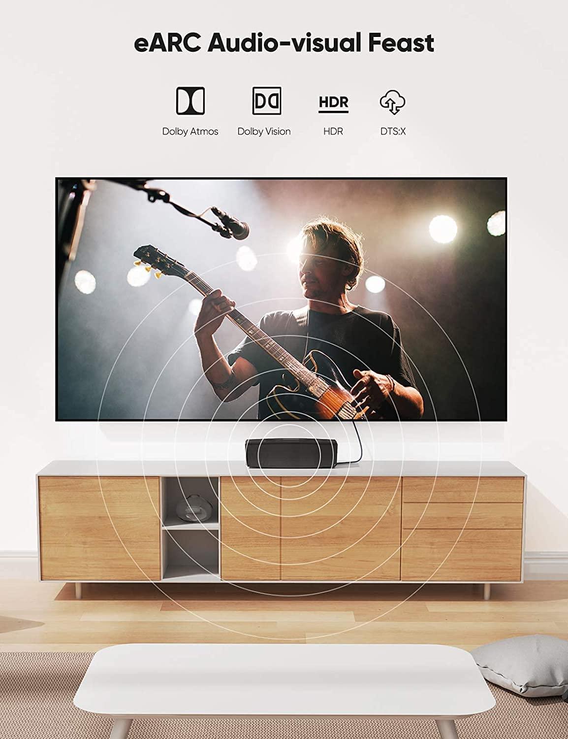 NÖRDIC 25 cm slank Ultra High Speed HDMI2.1 8K 60Hz 4K 120Hz 48Gbps Dynamic HDR eARC Game Mode VRR Dolby ATMOS