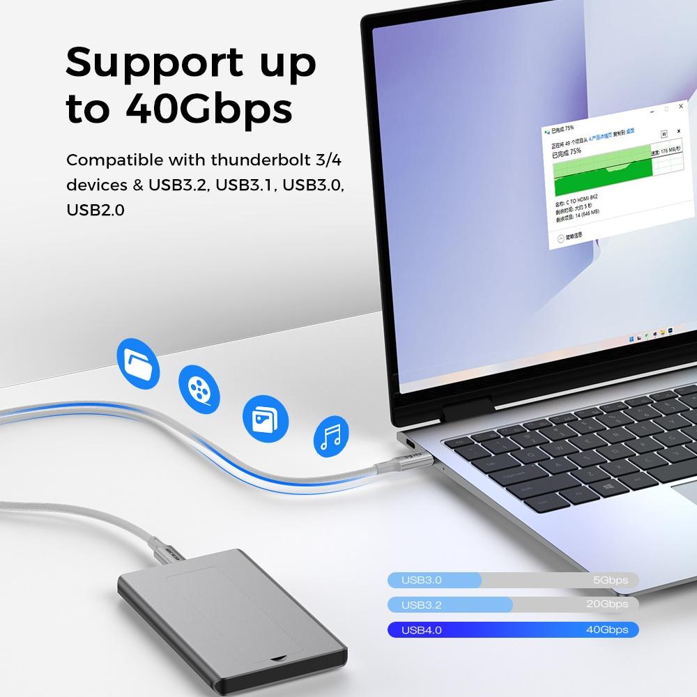 NÖRDIC 50cm USB4 USB-C til C nylonflettet kabel PD3.1 med 240W hurtigopladning 40G 8K60Hz 4K120Hz 5K60Hz 2x4K60Hz Emarker Hot på udsalg