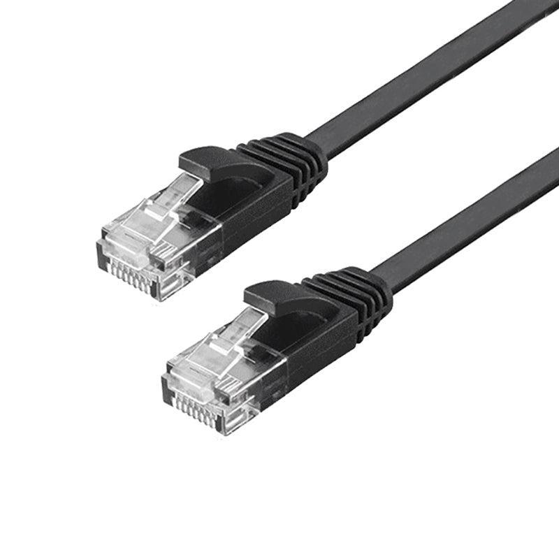 NÖRDIC Cat6 U/UTP fladt netværkskabel 7,5m 250MHz båndbredde og 10Gbps transmissionshastighed sort