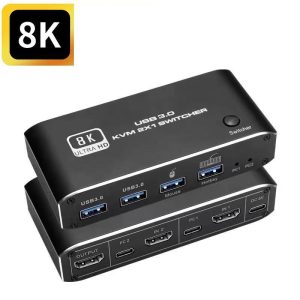 NÖRDIC HDMI 2.1 8K60Hz KVM-switch 2 til 1 HDCP2.3 HDR10 med 4XUSB-A-udgang Online