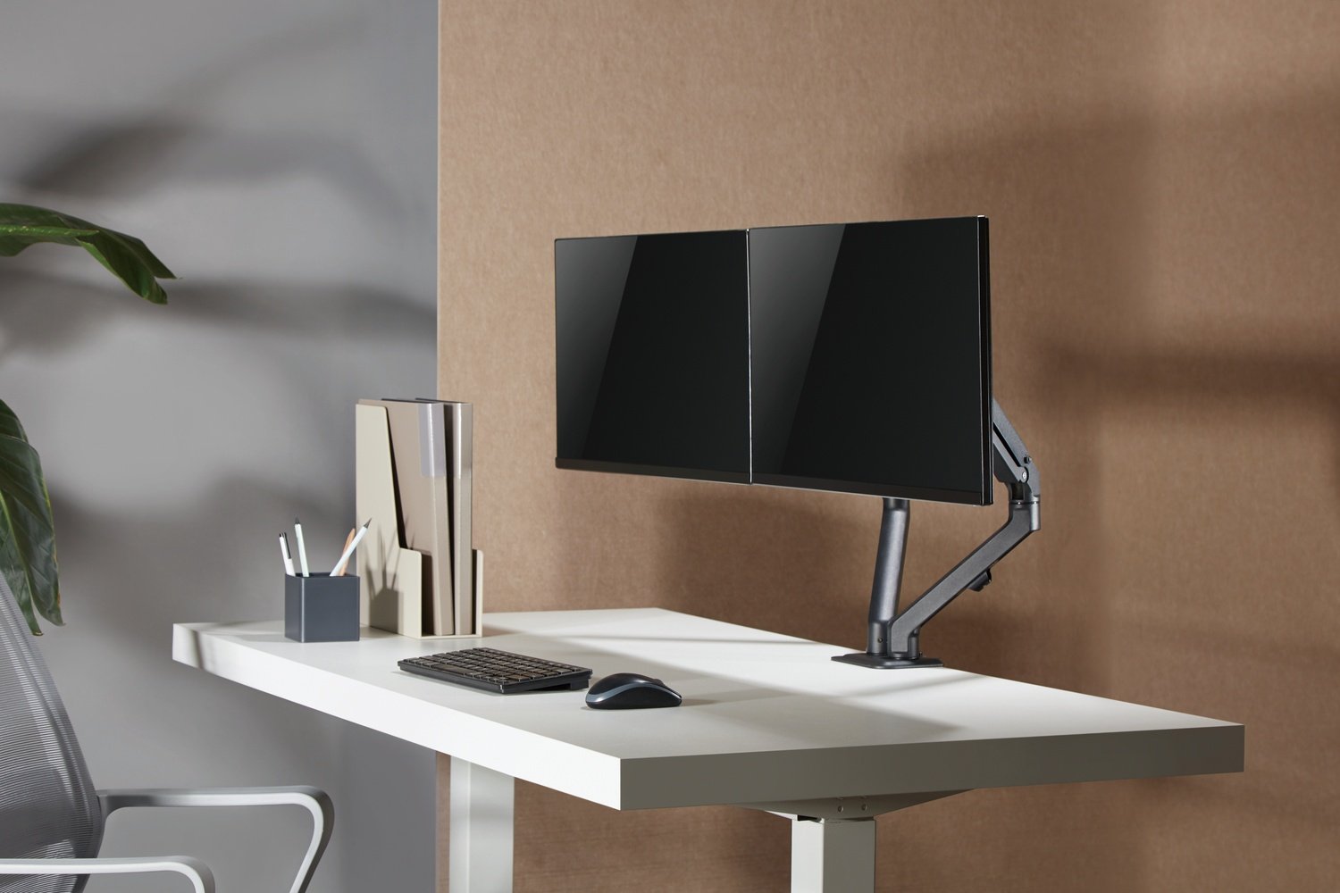 NÖRDIC Monitorarm bordmontering til dobbeltskærme, 17"-27", aluminium og stål, sort, skærmmontering Online