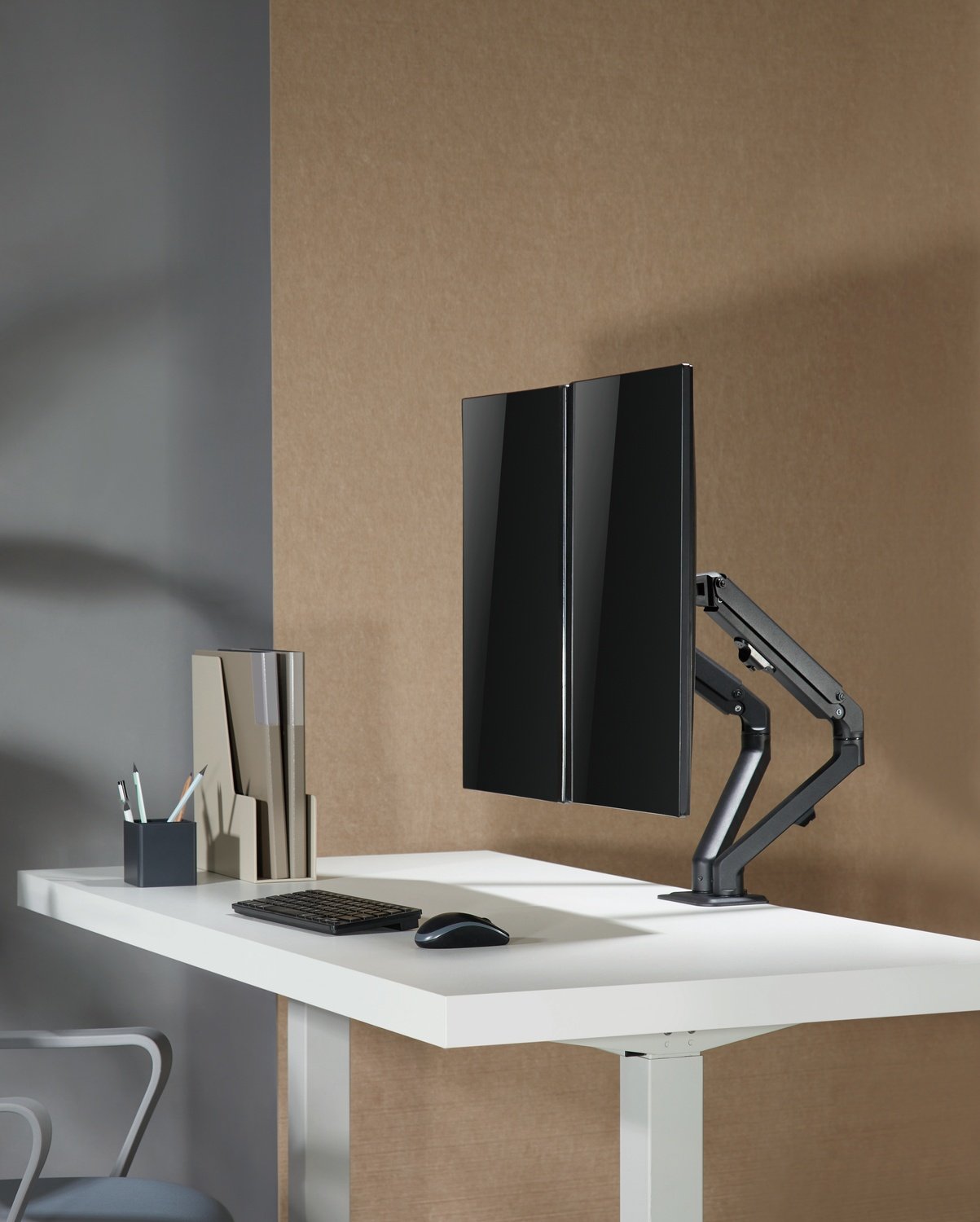 NÖRDIC Monitorarm bordmontering til dobbeltskærme, 17"-27", aluminium og stål, sort, skærmmontering Online