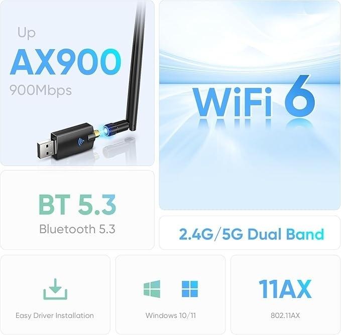 NÖRDIC WIFI6 Bluetooth 5.3 trådløs adapter Dual band 2.4/5.8GHz Hot på udsalg