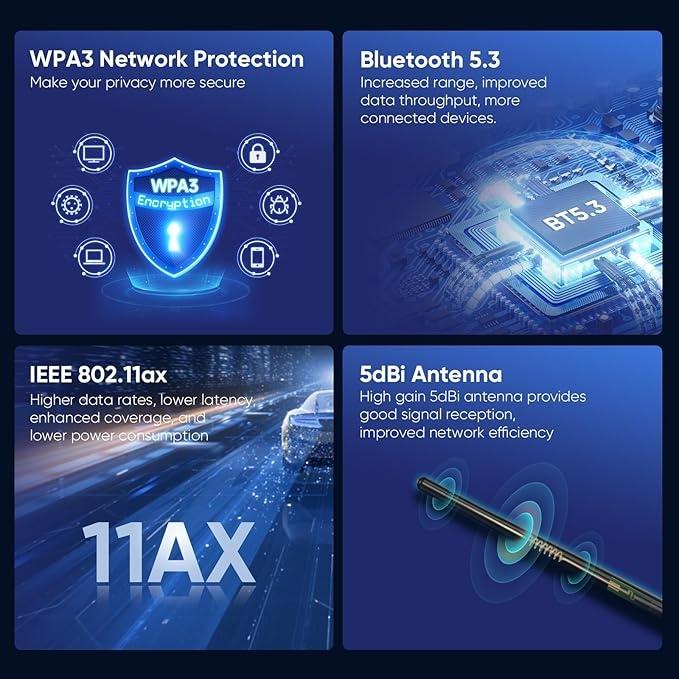 NÖRDIC WIFI6 Bluetooth 5.3 trådløs adapter Dual band 2.4/5.8GHz Hot på udsalg
