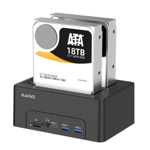 Maiwo HDD Dual dockingstation med klon 10Gbps HDMI 4K60Hz Giga Lan kortlæser SD og MicroSD USB HUB 2xUSB-A og 2xUSB-C Online salg
