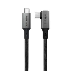 NÖRDIC Vinklet 1m USB4 USB-C til C nylonflettet kabel PD3.1 240W 40G 8K60Hz 4K144Hz grå Online nu