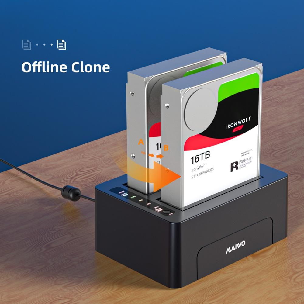 Maiwo K3082 USB 3.1 GEN1 5Gbps Docking 2x 2,5 3,5 SATA-harddisk op til 14TB med understøttelse af UASP, støtte SATAIII 6Gbps Med kloning funktion Levere