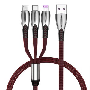 NÖRDIC Multiopladerkabel 1 til 3 USB-A til USB-C, Non MFI Lightning og Micro USB 1m Max 2,4A Levere