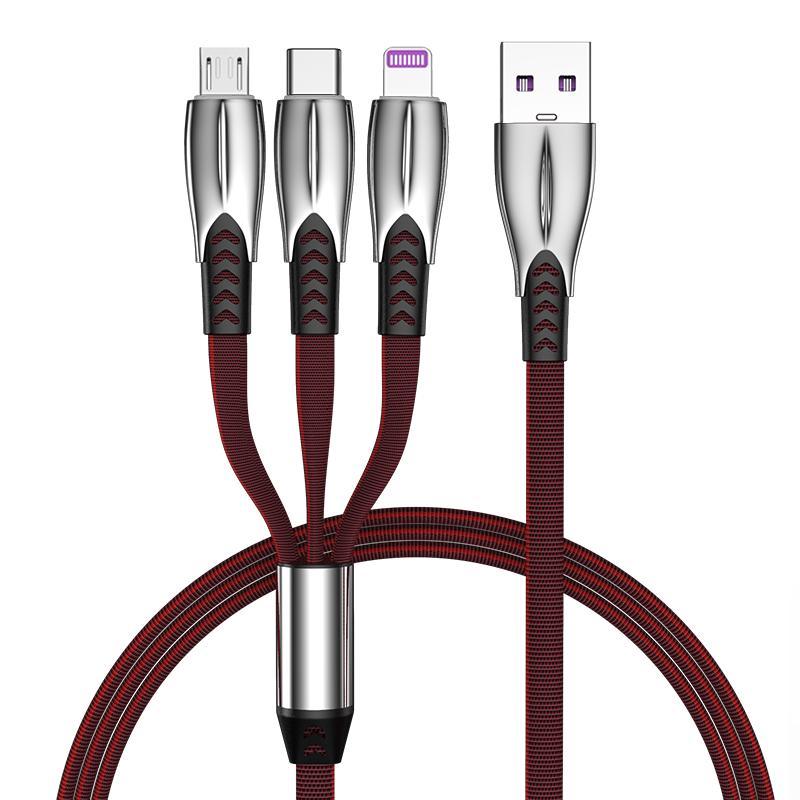 NÖRDIC Multiopladerkabel 1 til 3 USB-A til USB-C, Non MFI Lightning og Micro USB 1m Max 2,4A Levere