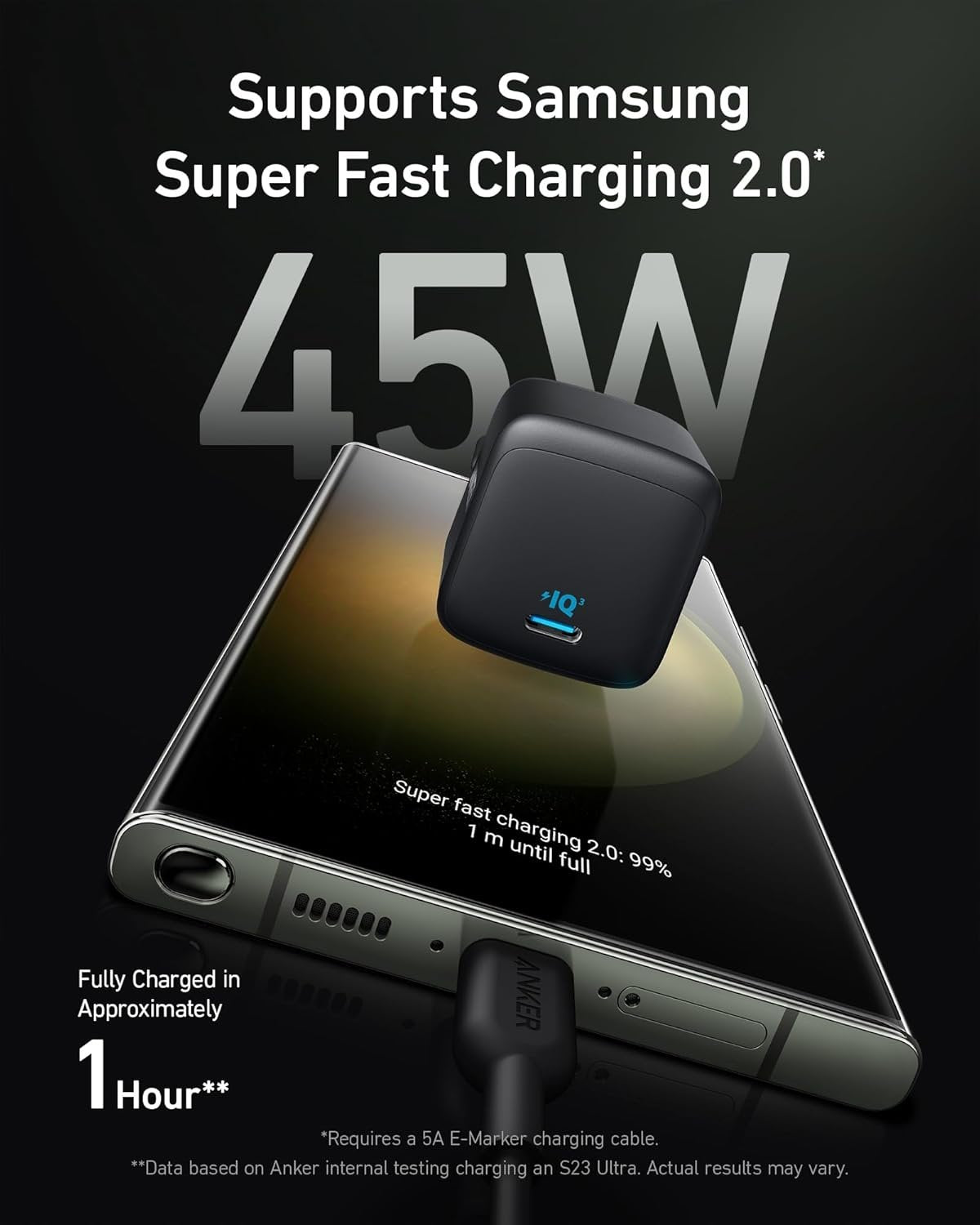 Anker 313 USB-C 45W Ace Oplader, Understøtter ultra-hurtig opladning